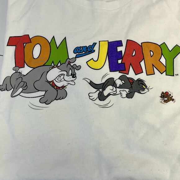 2 TShirts Tom & Jerry And Smurfs Mushrooms Retro Cartoon Animated Sz Med READ - Picture 2 of 8